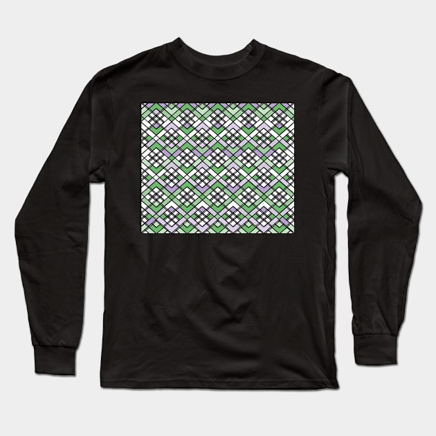 Abstract geometric pattern - green, gray, purple, white and black. Long Sleeve T-Shirt by kerens